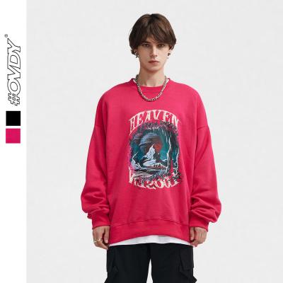 China Custom Sales Crewneck Sweater OVDY Long Sleeve Warm Winter Screen Printed Logo Sweatshirt Rose Red Christmas Thick Fleece Unisex for sale