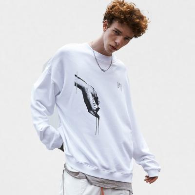 China 2021 Anti-wrinkle fashion warm white and color men's cotton custom screen printed pullover loose long sleeve oversized sweatshirts for sale