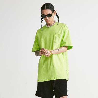 China 200G Anti-wrinkle summer factory wholesale custom printed men's oversized drop shoulders half sleeve t-shirt with green and white colors for sale