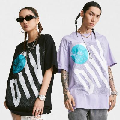 China Anti-wrinkle Wholesale 200G Summer 100% Cotton Oversize Street Style Patch Fashion Short-Sleeve Casual Hip Hop Couple T-Shirt for sale