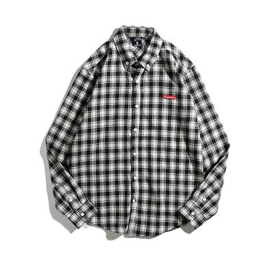 China High Quality QUICK DRY Spring Knit Long Sleeve Vintage Embroidered Style Cotton Shirts Plus Size Black Plaid Men Casual Wholesale for sale