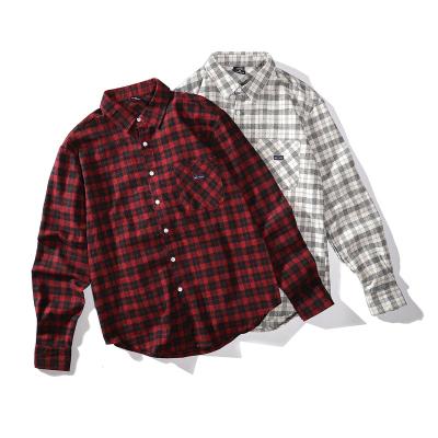 China Best Quality White And Red Spring Collar QUICK DRY Chinese Style Square Plaid Spring Long Sleeve Oversized Shirts For Women And Man for sale