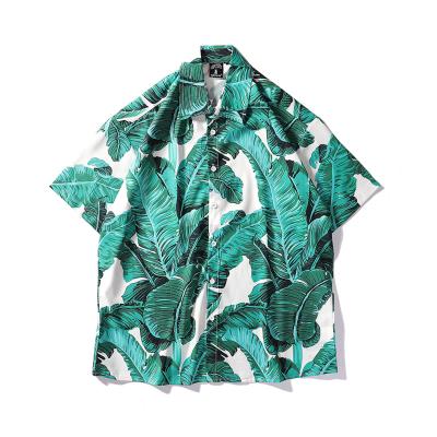 China Hot Summer Sales Hawaii Beach Green Leaf Sublimation Square Collar Shirts Shorts QUICK DRY Sleeve 100% Polyester For Men for sale