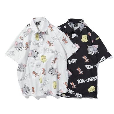 China Black and White Colors Tom And Jerry Cartoon Digital Newcomer QUICK DRY Summer Two Printing Couples Shirt Unisex Wholesalers for sale