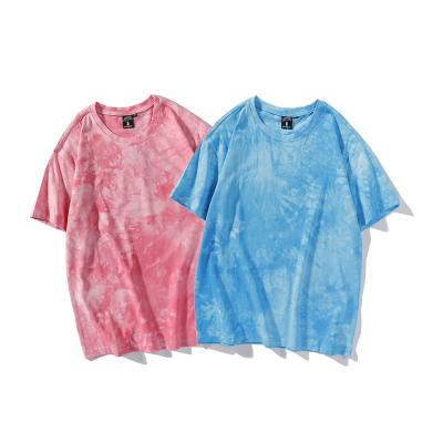 China Plus Size Couples Men's and Women's Unisex Casual O-neck T-shirts Women Blue and Pink Two Color Tie Dye T-shirt for sale