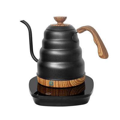 China 360 Degree Color Digital Control Programmable Coffee Kettle Gooseneck Kettle Low Rotation Wooden Electric Electric Kettle for sale