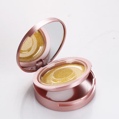 China ABS Rose Gold Round Eyelash PS Plastic Packaging Cosmetic Blush Jar With Mirror for sale