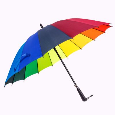 China Zhejiang Supplier Wholesale Multicolor Windproof Custom Golf Rainbow Straight Umbrella 16 Ribs Large Minimalist Zhejiang Supplier for sale