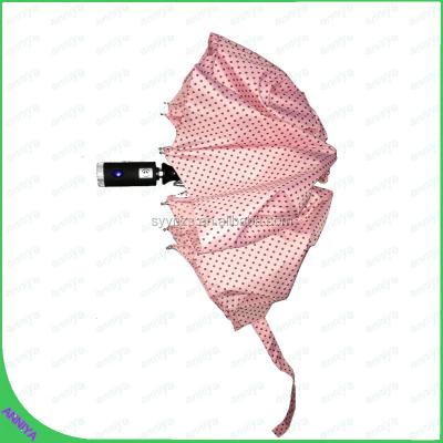 China Hot Selling 190T Pink Automatic Pongee LED Light Handle Umbrella 3 Rain Times Umbrella For Gift for sale