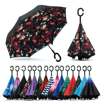 China Hanging Double Layer Inverted Umbrella Windproof Protection Large Straight Reverse Sunshade Umbrella For Outdoor Car Rain Hands Free for sale