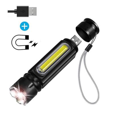 China Mini Pocket Led Torch Multi-Function Emergency Mini Telescopic Focusing XML T6 USB LED Rechargeable Working Magnetic Flashlight With Hook For Camping for sale