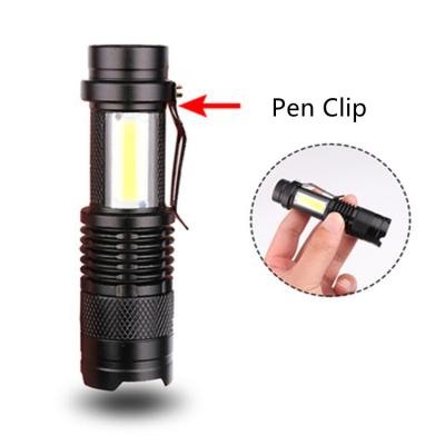 China Mini Zoomable Led Light Flashlight Customized Waterproof Camping High Power Zoomable Mini Torch 14500/AA Powered Mini COB Q5 Tactical Led Flashlight With Clip for sale