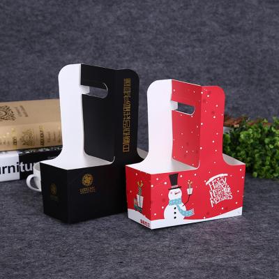 Cina Yi wu customized cheap take away hot drink craft papercup disposable kraft tea coffee carrier paper cup holder with handle in vendita