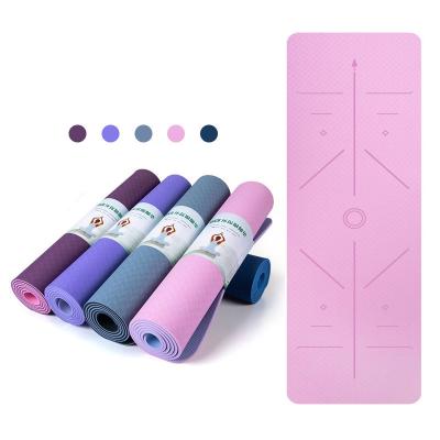 China Eco-friendly Wholesale Exercise Gym Mat 183*66cm Double Color Strip Yoga Mat 6mm With Position Lines for sale