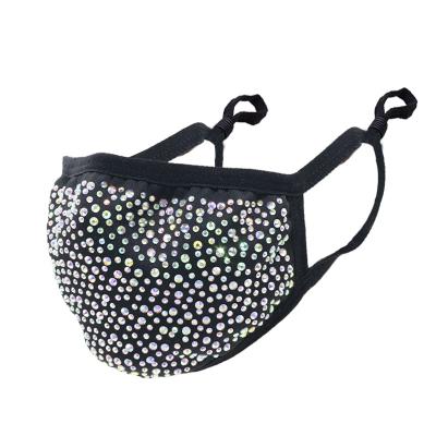 China Outer Places Shiny Rhinestone Face Cotton Mask Covering Sparkly Crystal Bling Mask Rhinestone Face Mask For Women for sale