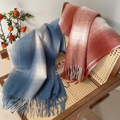 China Fashion Women's Long Winter Scarves Soft Smooth Feeling Scarf Shawl Thick Warm Knit Large Plaid Square Scarf For Female for sale