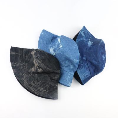 China Fashion Increasing Bucket Hat Denim Dye Tie Fishing Hat Double Use Fashion Women Outdoor Hats Reversible Side Cap for sale