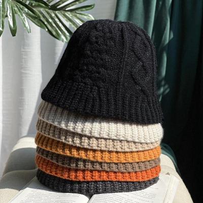 China Wholesale Fashion Women Twisted Acrylic Knit Bucket Hat Winter Bucket Hats Cap Knitted Hat Constructed for sale