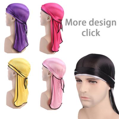 China DecorateÂ   Elastic Wave Hat Long Tail Durag Silk Headwraps Wide Straps Waves Durag Silky Wide Tails Long String Durags for sale