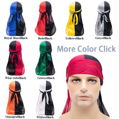 China DecorateÂ   Breathable Long Tails Waves Satin Durag With Wide Straps Satin Durags Men Silky Durag Headwraps for sale