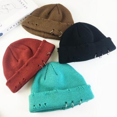 China Fashion Thick Warm Beanie Winter Hats Warm Unisex Autumn Hip Hop Hole Beanies Knitted Hat Wholesale COMMON for sale