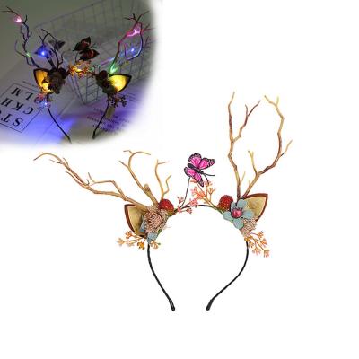 China Fashion Light LED Up Glowing Headbands Flower Berries Hair Band Hair Accessories Christmas Reindeer Antlers Headbands For Xmas for sale