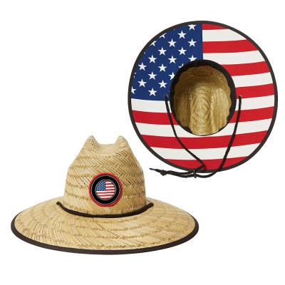 China Custom Bulk Cowboy Stylish Beach Hats Wholesale Logo Lifeguard Surf Straw Hat American Flag Image 2021 Model for sale