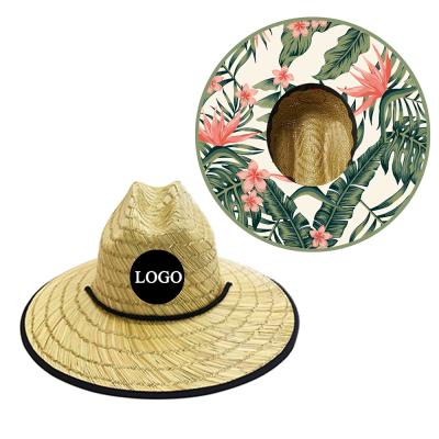 China Breathable Custom Natural Grass Flower Pattern Under The Sun Ladies Cowboy Hat Beach Lifeguard Surf Hat With String for sale