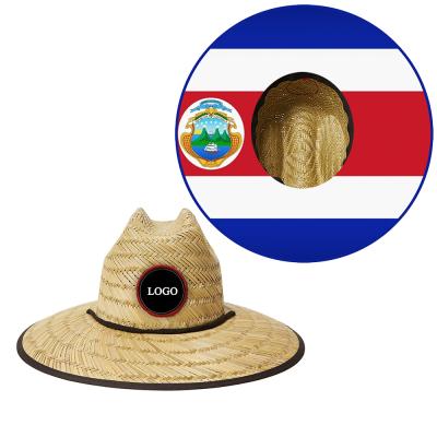 China Wholesale Custom Breathable Logo Beach Sun Hats Country Flag Hollow Straw Fashion Big Hats Surf Lifeguard Style Straw Hats for sale