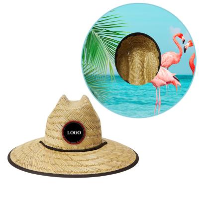 China Image Hollow Straw Hat Supplier Summer Beach Surf Lifeguard Flamingo Hat For Sun for sale