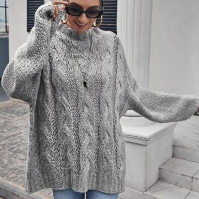 China Anti-wrinkle casual gray comic collar drop-shoulder neck cable top knit oversized sweater for sale