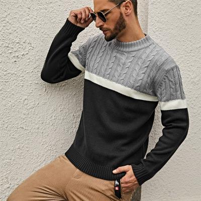 China Anti-wrinkle Men's Cable Knit Colorblock Sweater Sheer Viscose Plus Size Long Sleeve Pullover for sale