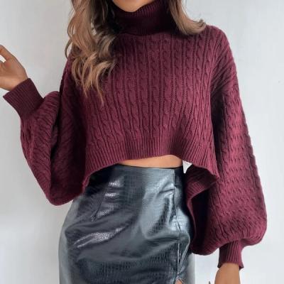 China Anti-wrinkle wine red autumn and winter top elegant long sleeve cable knit sweater for sale