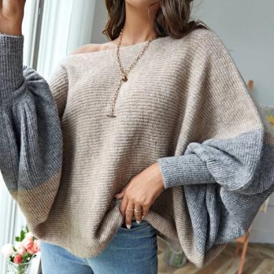 China Anti-wrinkle Color Block Boat Neck Bat Sleeve Casual Multicolor Fall/Winter Pullover Sweater for sale