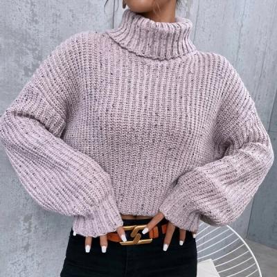 China Turtle Neck Casual Anti-wrinkle Long Sleeve Lavender Drop Shoulder Pullover Sweater for sale