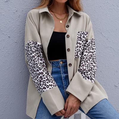 China 2021 Autumn And Winter Lapel Shirt fashion Anti-wrinkle patchwork leopard print long sleeved cardigan women coat for sale