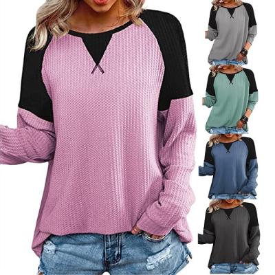 China 2021 Spring Women's New Spring Women's Quilting Long Sleeve Waffle T-Shirt Top Amazon Anti-wrinkle for sale