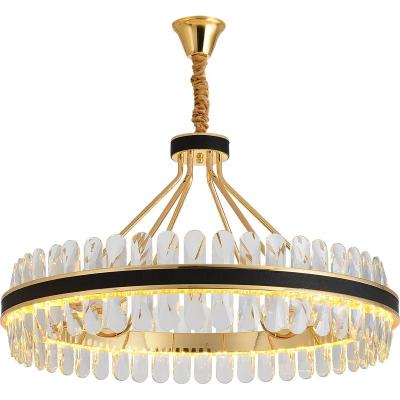 China Luxury Gold Modern Hotel Crystal Pendant Lights High Hanging Lamp Homes Decor Modern Indoor Lighting Led Chandeliers for sale