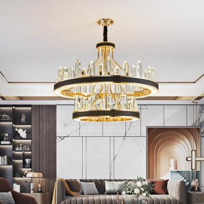 China Modern luxury black hanging stainless steel lamp hotel living room decoration modern k9 crystal led dimmable modern chandeliers lights for sale