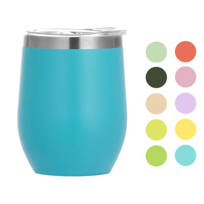 China Sustainable 12 oz Vacuum Flask Powder-Coated Stainless Steel Tumbler Cup With Lid And Straw Coffee Egg Cup for sale