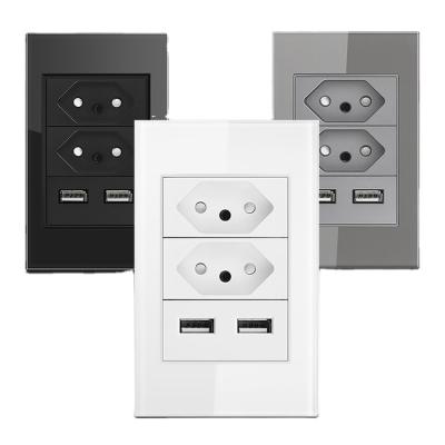 China USB Brazilian Standard Glass Wall Socket, Electrical Socket Panel, Model 118 6 Pin Wall Socket Socket 86 for sale