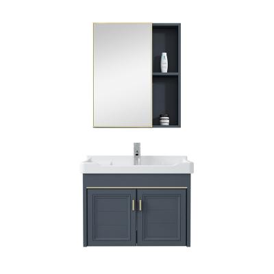 China Wholesale Modern Hotel Nordic Wall Mounted Marble Style Factory Solid Wood With Mirror Vanity Bathroom Cabinet for sale