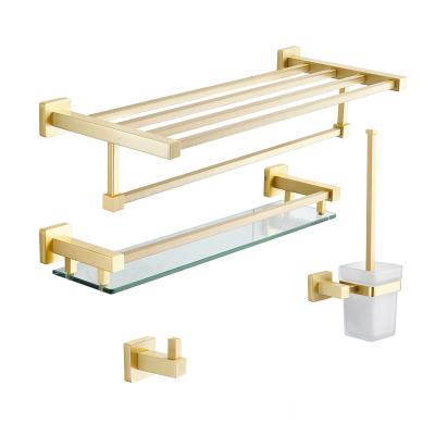 China Modern Factory Wholesale Copper Hardware Full Set Accessories Gold Towel Hook, Bathroom Towel Rack for sale