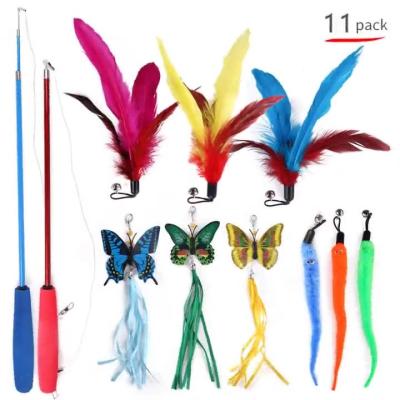 China Sustainable Pet Supplies Cat Toy Set 11 Piece Fishing Rod Funny Cat Stick Various Combination Pet Toy Set for sale