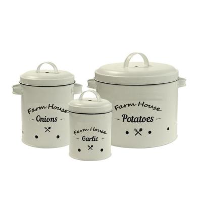 China Freshness Preservation Set Of Vintage 3 Antique Cream Potato Onion Storage Box With Handle And Lid for sale