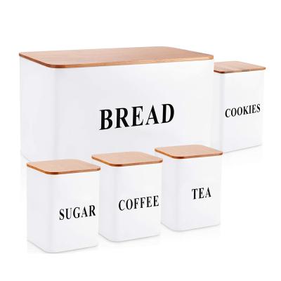 China Hot Selling Freshness Preservation 5 Piece Canister Set Bread Bin Sugar Coffee Tea Cookies for sale