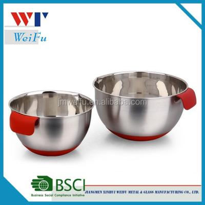 China Stainless Steel Disposable Home Salad Bowl With Silicone Based Handle And Bypass Mouth Mixing Bowls for sale