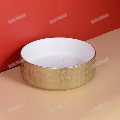 China Modern Factory Art Electroplating Gold Ceramic Circular Wash Basin Hotel Color Gold Wash Basin for sale