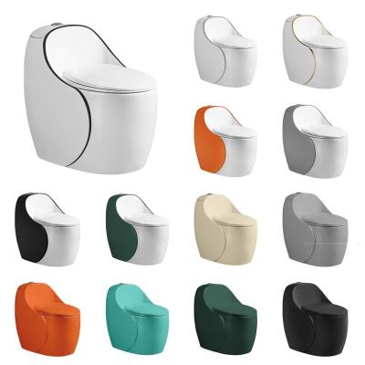 China Dual-Flush Modern design Vietnam luxury bathroom tankless egg toilet gold orange green black grey colored rimless one piece wc toilet bowl for sale