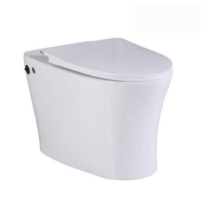 China Automatic Operation 2021 New design floor mounted intelligent electric one piece tankless s-trap ceramic foot control flushing wc automatic toilets for sale